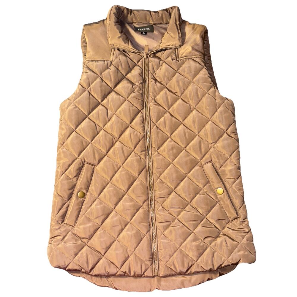 Zenana Outfitters Womens Small Brown Quilted Puffer Vest Jacket‎ Sleeveless EUC